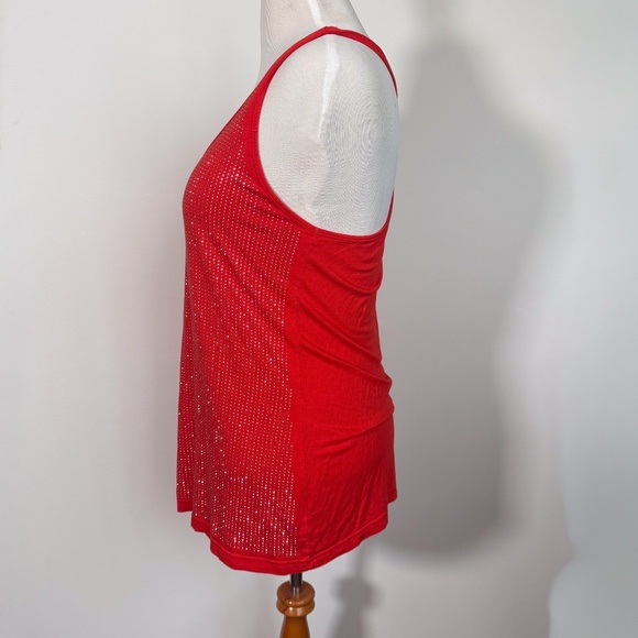 I jeans by Buffalo Vibrant Red Orange Studded Sparkly Racerback Tank Top Size LG - Picture 3 of 16